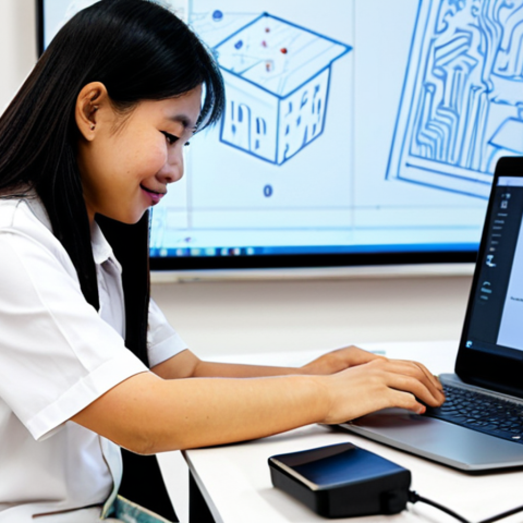 A diverse group of Vietnamese individuals engaged in skill development. A young Vietnamese woman is focused on a laptop, participating in an online course from a simple, clean home setting, showcasing remote learning. She is fully clothed in modest, appropriate attire. Beside her, an older Vietnamese man, wearing a professional, modest shirt, is engaged in a practical craft skill, such as a small circuit board or a design sketch, in a well-lit workshop space. The background subtly features elements of a digital classroom interface on a screen. The overall scene emphasizes inclusivity, accessibility, and the blend of traditional and digital learning. Professional photography, high quality, perfect anatomy, correct proportions, natural pose, well-formed hands, proper finger count, natural body proportions, vibrant colors, clear focus. safe for work, appropriate content, fully clothed, modest, family-friendly.