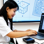 A diverse group of Vietnamese individuals engaged in skill development. A young Vietnamese woman is focused on a laptop, participating in an online course from a simple, clean home setting, showcasing remote learning. She is fully clothed in modest, appropriate attire. Beside her, an older Vietnamese man, wearing a professional, modest shirt, is engaged in a practical craft skill, such as a small circuit board or a design sketch, in a well-lit workshop space. The background subtly features elements of a digital classroom interface on a screen. The overall scene emphasizes inclusivity, accessibility, and the blend of traditional and digital learning. Professional photography, high quality, perfect anatomy, correct proportions, natural pose, well-formed hands, proper finger count, natural body proportions, vibrant colors, clear focus. safe for work, appropriate content, fully clothed, modest, family-friendly.