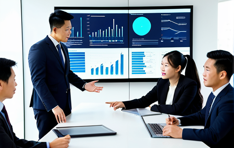 A group of diverse Vietnamese business professionals, fully clothed in modest, professional business attire, are engaged in a strategic discussion around a modern conference table in a bright, contemporary office space. They are looking at a large interactive digital screen displaying data visualizations related to skill development and market trends. The atmosphere is collaborative and forward-thinking, emphasizing strategic investment in human resources. The image is safe for work, appropriate content, perfect anatomy, correct proportions, natural pose, well-formed hands, proper finger count, natural body proportions, professional photography, high quality, family-friendly.