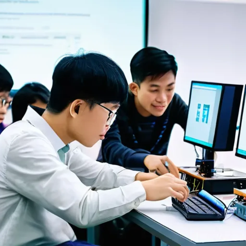 스킬 기반 교육 모델의 산업 맞춤형 교육 설계 - **Prompt 1: Dynamic Skill-Based Learning Workshop**
"A vibrant, brightly lit modern workshop cla...
